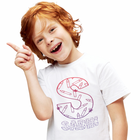 Cadouri Pentru Copii - Tricou Personalizat Copii Pentru Iubitorii De Scoala, Creioane, Text Nume Personalizat, Copii, Culoare Mov Gradient, Alb, 100% Bumbac, Marime 12 Ani