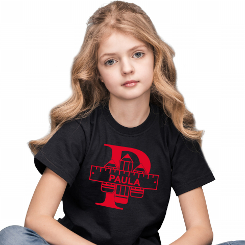 Cadouri Pentru Copii - Tricou Personalizat Copii Pentru Iubitorii De Scoala, Creion, Text Nume Personalizat, Copii, Culoare Rosu, Negru, 100% Bumbac, Marime 4 Ani