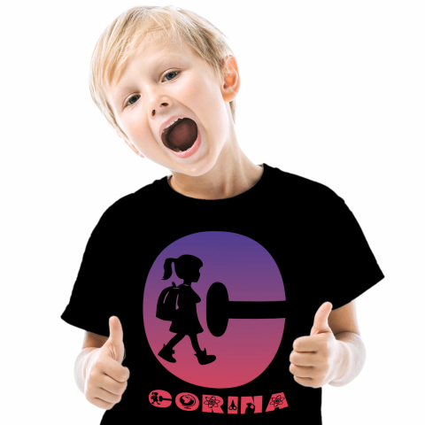 Cadouri Pentru Copii - Tricou Personalizat Copii Pentru Iubitorii De Scoala, Educatie, Absolvire, Text Nume Personalizat, Copii, Culoare Mov Gradient, Negru, 100% Bumbac, Marime 4 Ani
