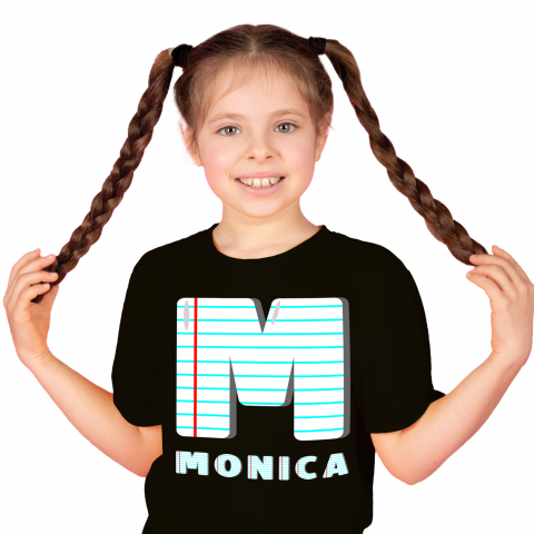 Cadouri Pentru Copii - Tricou Personalizat Copii Pentru Iubitorii De Scoala, Educatie, Text Nume Personalizat, Copii, Foaie caiet, Negru, 100% Bumbac, Marime 12 Ani