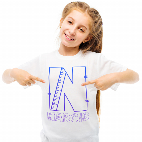 Cadouri Pentru Copii - Tricou Personalizat Copii Pentru Iubitorii De Scoala, Rigla, Text Nume Personalizat, Copii, Culoare Albastru Gradient, Alb, 100% Bumbac, Marime 8 Ani