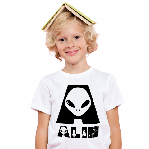 Cadouri Pentru Copii - Tricou Personalizat Copii Pentru Iubitorii De SF, Extraterestru, Text Nume Personalizat, copii, Culoare Negru, Alb, 100% Bumbac, Marime 6 Ani
