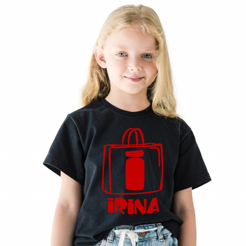 Cadouri Pentru Ea - Tricou Personalizat Copii Pentru Iubitorii De Shopping, Text Nume Personalizat, Femei, Culoare Rosu, Negru, 100% Bumbac, Marime 8 Ani