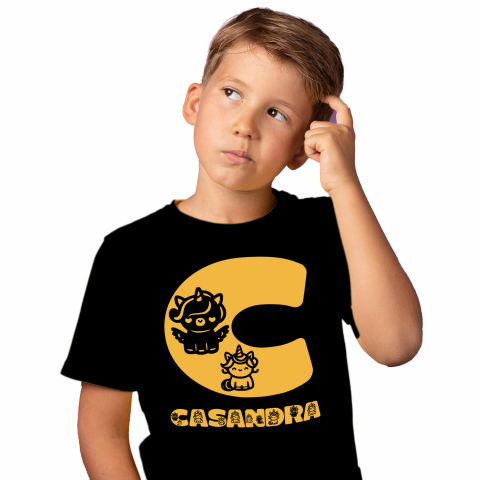 Cadouri Pentru Copii - Tricou Personalizat Copii Pentru Iubitorii De Unicorni, Animal Gras, Text Nume Personalizat, copii, Culoare Galben, Negru, 100% Bumbac, Marime 4 Ani