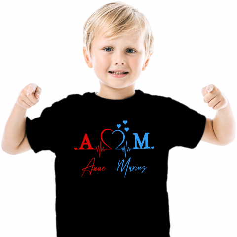 Cadouri Pentru Ea - Tricou Personalizat Copii Pentru Ritm Cardiac, valentine's day, text Nume Personalizat, Cuplu Indragostit, Negru, 100% Bumbac, Marime 8 Ani