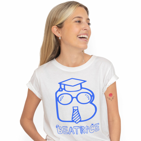 Cadouri Pentru Ea - Tricou Personalizat Femei Pentru Absolvire scoala, Toca Educatie, Text Nume Personalizat, copii, Culoare Albastru, Alb, 100% Bumbac, Marime L