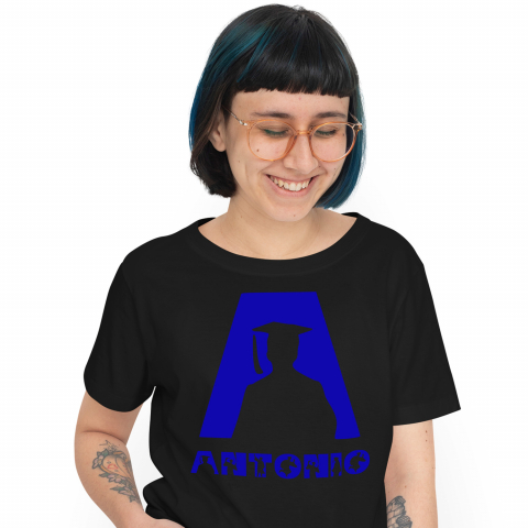 Tricouri - Tricou Personalizat Femei Pentru Absolvire, Silueta Umana, Scoala, Text Nume Personalizat, Copii, Culoare Albastru, Negru, 100% Bumbac, Marime XS