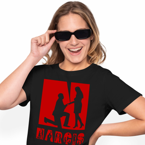 Cadouri Pentru Cupluri - Tricou Personalizat Femei Pentru Cerere casatorie, Activitatii Romantice, Text Nume Personalizat, Valentine's day, Culoare Rosu, Negru, 100% Bumbac, Marime XS