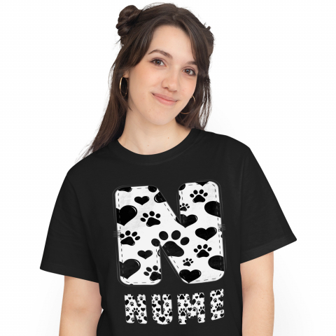 Cadouri Pentru Ea - Tricou Personalizat Femei Pentru Iubitorii De Animale, Laubuta, Text Personalizat, Culoare Alb Negru, Caine, Negru, 100% Bumbac, Marime M
