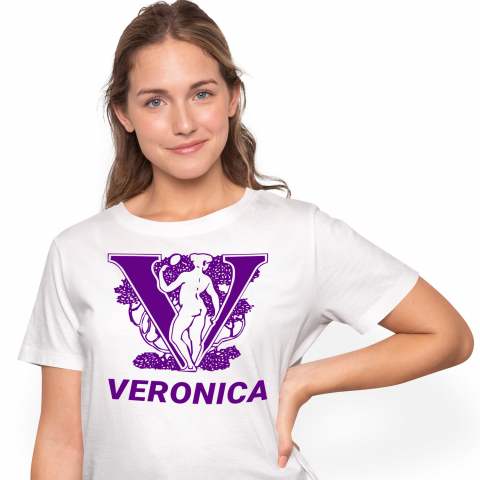 Cadouri Pentru Ea - Tricou Personalizat Femei Pentru Iubitorii De Arata Greceasca, Text Nume Personalizat, Statuie, Culoare Mov, Alb, 100% Bumbac, Marime L