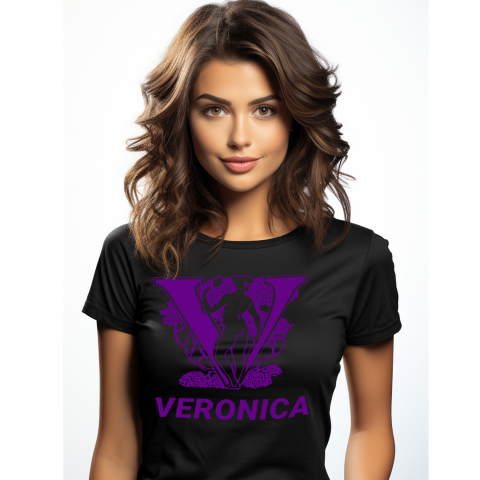 Tricouri - Tricou Personalizat Femei Pentru Iubitorii De Arata Greceasca, Text Nume Personalizat, Statuie, Culoare Mov, Negru, 100% Bumbac, Marime XS