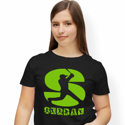 Cadouri Personalizate - Tricou Personalizat Femei Pentru Iubitorii De Baseball, Minge, Silueta Sportiv, Text Nume Personalizat, Copii, Culoare Verde, Negru, 100% Bumbac, Marime XS