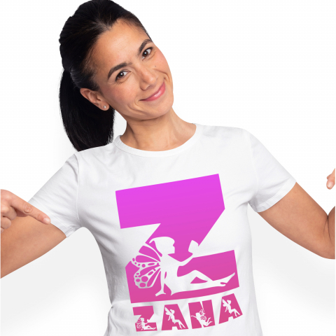 Cadouri Pentru Copii - Tricou Personalizat Femei Pentru Iubitorii De Basme Magice, Zana Cu aripi, Text Nume Personalizat, Culoare Roz, Alb, 100% Bumbac, Marime XS