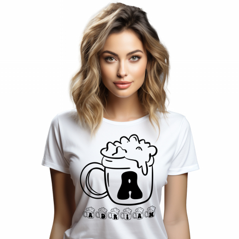 Tricouri - Tricou Personalizat Femei Pentru Iubitorii De Bere, Halba Plina, Text Nume Personalizat, Culoare Negru, Alb, 100% Bumbac, Marime XS