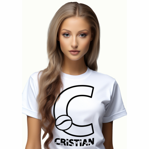 Tricouri - Tricou Personalizat Femei Pentru Iubitorii De Cafea, Boabe Aromate, Text Nume Personalizat, Culoare Negru, Alb, 100% Bumbac, Marime XS