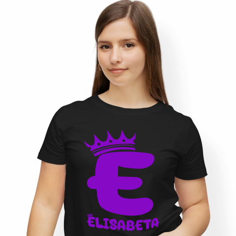 Tricouri Personalizate - Tricou Personalizat Femei Pentru Iubitorii De Coroane Regale, Text Nume Personalizat, Copii, Culoare Mov, Negru, 100% Bumbac, Marime L