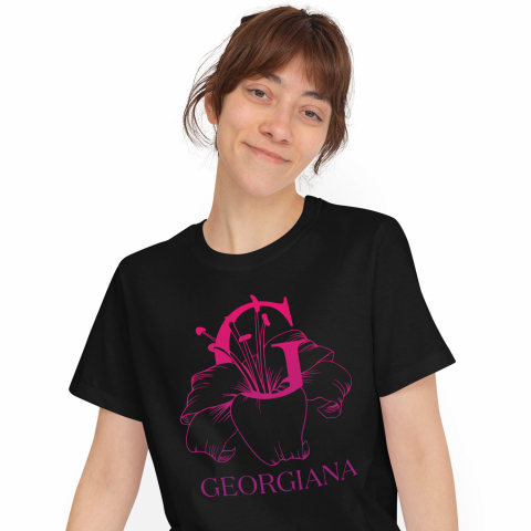 Tricouri - Tricou Personalizat Femei Pentru Iubitorii De Crini, Flori, Natura, Text Nume Personalizat, Dragoste, Culoare Rosu, Negru, 100% Bumbac, Marime XS