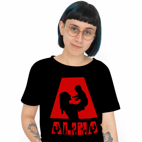 Tricouri - Tricou Personalizat Femei Pentru Iubitorii De Familie, Mama, Parinte, Text Nume Personalizat, copii, Culoare Rosu, Negru, 100% Bumbac, Marime XS