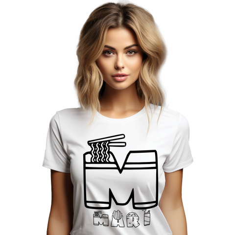 Tricouri - Tricou Personalizat Femei Pentru Iubitorii De Fast Food, Noodles Cartofi, Text Nume Personalizat, Culoare Negru, Alb, 100% Bumbac, Marime XS