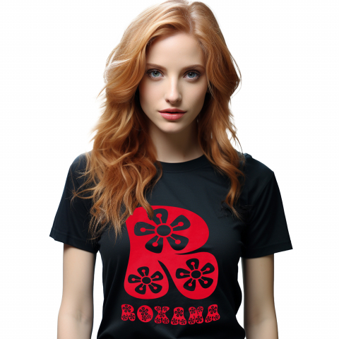 Tricouri - Tricou Personalizat Femei Pentru Iubitorii De Flori, Natura, Text Nume Personalizat, Dragoste,Copii, Culoare Rosu, Negru, 100% Bumbac, Marime XS