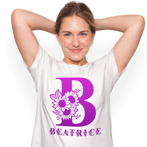 Cadouri Pentru Ea - Tricou Personalizat Femei Pentru Iubitorii De Flori, Natura, Text Nume Personalizat, Dragoste, Culoare Mov, Alb, 100% Bumbac, Marime L