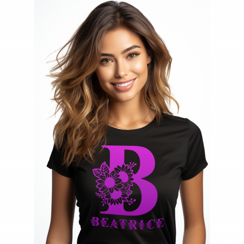 Tricouri - Tricou Personalizat Femei Pentru Iubitorii De Flori, Natura, Text Nume Personalizat, Dragoste, Culoare Mov, Negru, 100% Bumbac, Marime XS