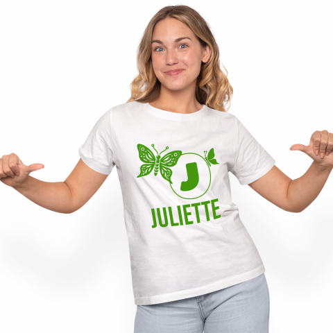 Cadouri Pentru Ea - Tricou Personalizat Femei Pentru Iubitorii De Fluturi, Fiinta Zburatoare, Text Nume Personalizat, Culoare Verde, Alb, 100% Bumbac, Marime S