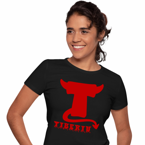 Tricouri - Tricou Personalizat Femei Pentru Iubitorii De Hallowen, Coarne Diavol, Text Nume Personalizat, Copii, Culoare Rosu, Negru, 100% Bumbac, Marime XS