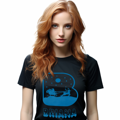 Tricouri - Tricou Personalizat Femei Pentru Iubitorii De Iarna, Mos Craciun, Text Nume Personalizat, Copii, Culoare Albastru, Negru, 100% Bumbac, Marime XS