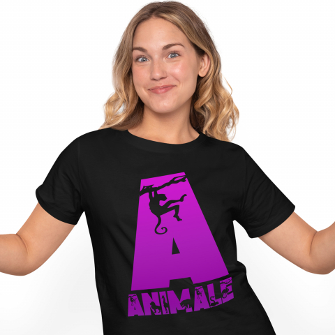 Cadouri Pentru Copii - Tricou Personalizat Femei Pentru Iubitorii De Maimute, Jungla, Text Personalizat, Culoare Mov,Copii, Negru, 100% Bumbac, Marime XS