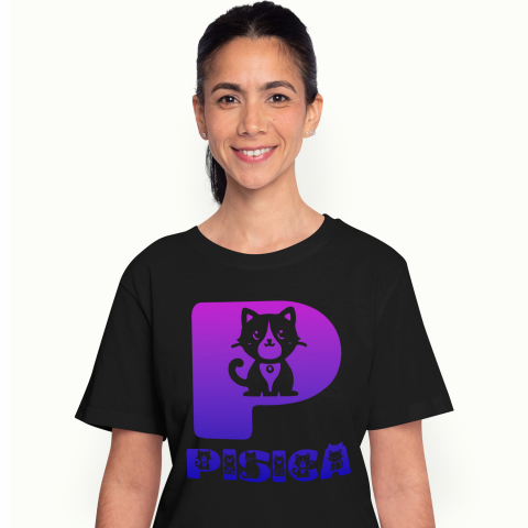 Cadouri Pentru Copii - Tricou Personalizat Femei Pentru Iubitorii De Pisici, Animal Blanos, Text Personalizat, Culoare Mov Gradient,Copii, Negru, 100% Bumbac, Marime XS