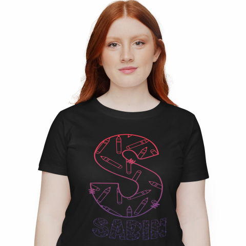 Cadouri Personalizate - Tricou Personalizat Femei Pentru Iubitorii De Scoala, Creioane, Text Nume Personalizat, Copii, Culoare Mov Gradient, Negru, 100% Bumbac, Marime XS