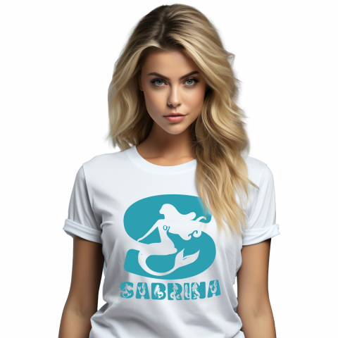 Cadouri Pentru Copii - Tricou Personalizat Femei Pentru Iubitorii De Sirene, Basme, Unicorn, Text Nume Personalizat, copii, Culoare Albastru, Alb, 100% Bumbac, Marime XS