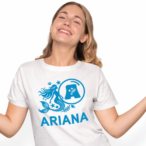 Cadouri Pentru Ea - Tricou Personalizat Femei Pentru Iubitorii De Sirene, Fiinta magica, Text Nume Personalizat, copii, Culoare Albastru, Alb, 100% Bumbac, Marime M