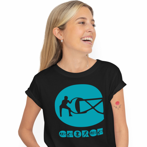 Cadouri Personalizate - Tricou Personalizat Femei Pentru Iubitorii De Sport, Sala Fitness, Text Nume Personalizat, Culoare Albastru, Negru, 100% Bumbac, Marime XS