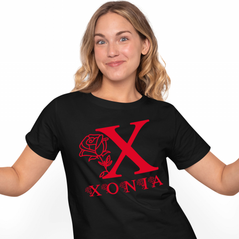 Tricouri - Tricou Personalizat Femei Pentru Iubitorii De Trandafiri, Flori, Text Nume Personalizat, Valentine's Day, Culoare Rosu, Negru, 100% Bumbac, Marime XS