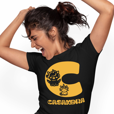 Cadouri Pentru Copii - Tricou Personalizat Femei Pentru Iubitorii De Unicorni, Animal Gras, Text Nume Personalizat, copii, Culoare Galben, Negru, 100% Bumbac, Marime M