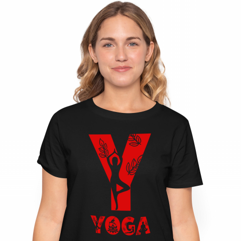 Cadouri Pentru Ea - Tricou Personalizat Femei Pentru Iubitorii De Yoga, Sportiva, Text Nume Personalizat, Copii, Culoare Rosu, Negru, 100% Bumbac, Marime L
