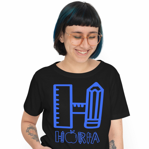 Cadouri Personalizate - Tricou Personalizat Femei Pentru Profesor Scoala, Creion, mar, Text Nume Personalizat, Copii, Culoare Albastru, Negru, 100% Bumbac, Marime XS