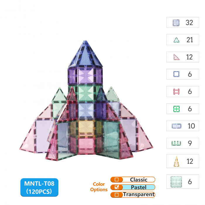 Set-Constructie-Magnetic-Tiles-120-Piese-Forme-Geometrice-Pastel-Stoys [3]