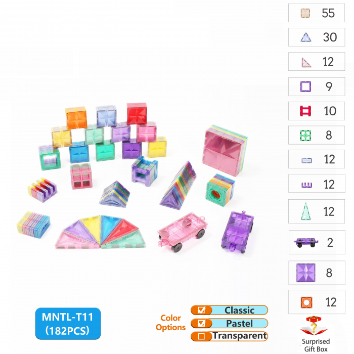 Set de Constructie Magnetic 182 Piese - Culori Pastel și Multicolore Magnetic Tiles - Stoys.ro [3]