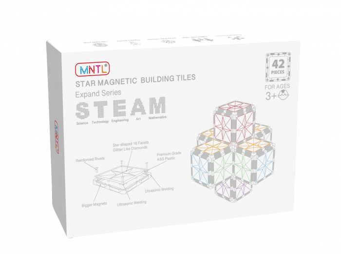 Set Constructie Magnetic 42 Piese Pătrate Multicolore Magnetic Tiles 2D 3D - Stoys.ro [2]