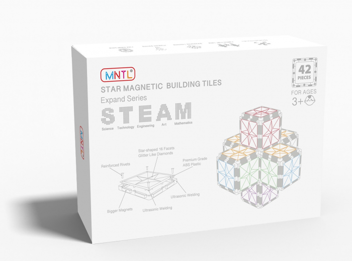 Set de constructie magnetic, 42 piese patrate transparente, Magnetic Tiles, 2D, 3D [2]