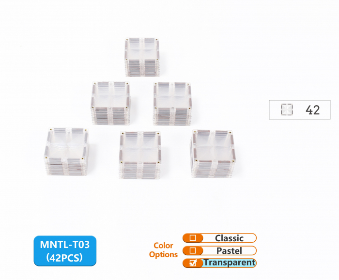 Set de constructie magnetic, 42 piese patrate transparente, Magnetic Tiles, 2D, 3D [3]