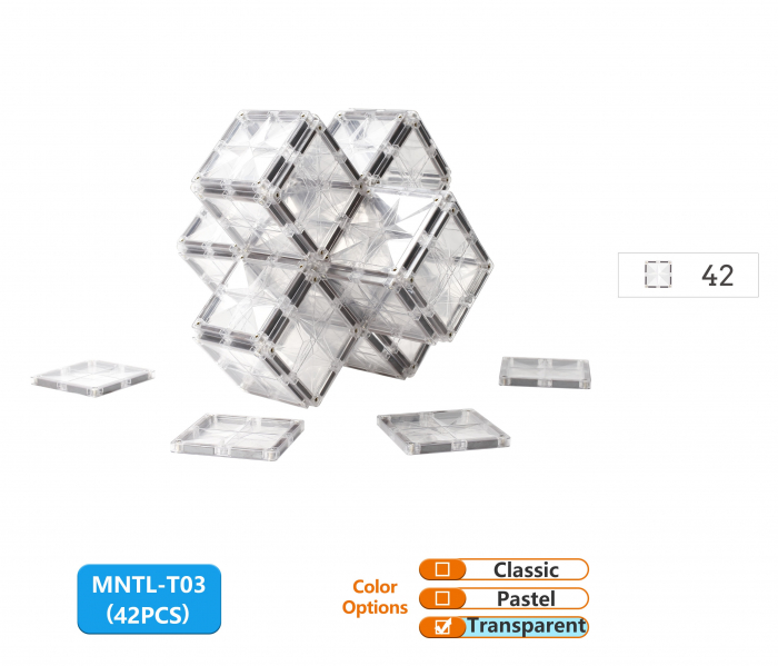 Set de constructie magnetic, 42 piese patrate transparente, Magnetic Tiles, 2D, 3D [4]