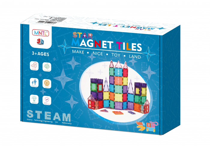 Set de Constructie Magnetic MNTL - 56 Piese Pastel, Magnetic Tiles - Stoys.ro [2]