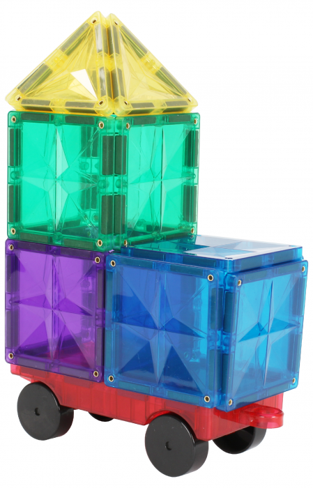Set de constructie magnetic, 62 piese, Magnetic Tiles, Multicolore de forme geometrice diferite, 2D, 3D [7]