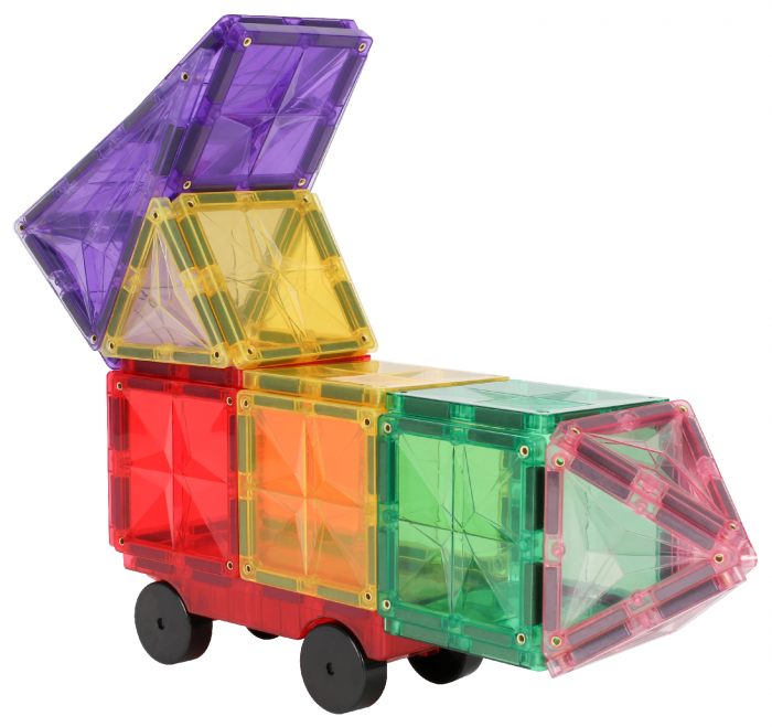 Set de constructie magnetic, 62 piese, Magnetic Tiles, Multicolore de forme geometrice diferite, 2D, 3D [5]