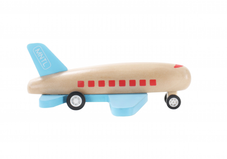 AVION DIN LEMN NATURAL - ALBASTRU, cu Mecanism de Mișcare [1]