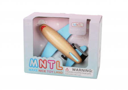 AVION DIN LEMN NATURAL - ALBASTRU, cu Mecanism de Mișcare [2]